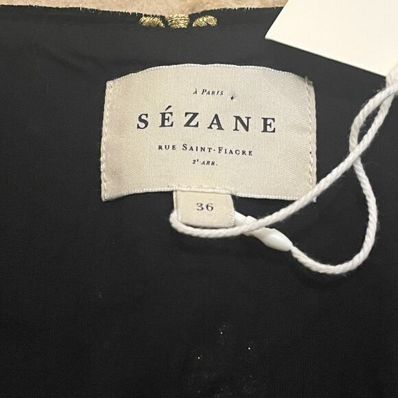 Sézane 36 Galeo Velvet Blouse | Black Gold Embroidered Flowers, US 4 S, NWT - Picture 4 of 15